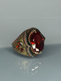 Vintage Sterling Silver Men's Garnet Ring: Handcrafted Gothic Statement Jewelry