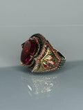 Vintage Sterling Silver Men's Garnet Ring: Handcrafted Gothic Statement Jewelry