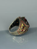 Vintage Sterling Silver Men's Garnet Ring: Handcrafted Gothic Statement Jewelry