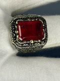 Turkish Handmade Jewelry 925 Sterling Silver Ruby Stone Turkic Design Mens Rings