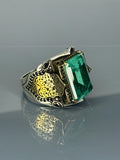Handcrafted Sterling Silver Green Zircon Ring: Antique Gothic Jewelry