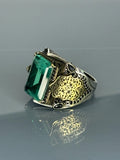 Handcrafted Sterling Silver Green Zircon Ring: Antique Gothic Jewelry