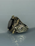 Handcrafted 925 Sterling Silver Onyx Stone Ring Antique Gothic Men's Jewelry