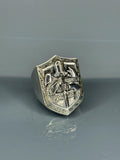 Sterling Silver Knight Shield Ring: Medieval Warrior Gothic Statement