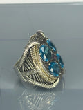 Aquamarine Sterling Silver Men's Ring: Vintage Style Statement Ottoman Design Claw Jewelry