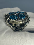 Aquamarine Sterling Silver Men's Ring: Vintage Style Statement Ottoman Design Claw Jewelry