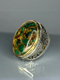 Vintage 925 Sterling Silver Large Men's Ring: Malachite Statement Jewelry, Ottoman Desgin