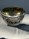 Vintage 925 Sterling Silver Large Men's Ring: Malachite Statement Jewelry, Ottoman Desgin