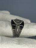 Handcrafted Sterling Silver Black Onyx Ring: Ottoman Design, Boho Statement Jewelry