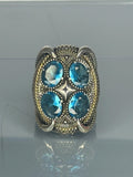 Aquamarine Sterling Silver Men's Ring: Vintage Style Statement Ottoman Design Claw Jewelry