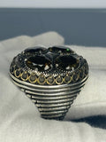 Sterling Silver Men's Ring: Peridot 4 Stone Ottoman Design, Vintage Statement Jewelry