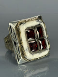 Handmade 925 Sterling Silver Garnet & Agate Men's Ring - Ottoman Design