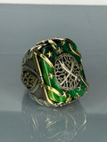 Malachite Sterling Silver Men's Ring: Ottoman Sword Star Design