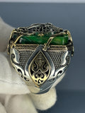 Malachite Sterling Silver Men's Ring: Ottoman Sword Star Design