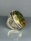 Vintage 925 Sterling Silver Large Men's Ring: Malachite Statement Jewelry, Ottoman Desgin