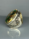 Vintage 925 Sterling Silver Large Men's Ring: Malachite Statement Jewelry, Ottoman Desgin