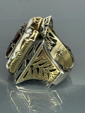 Handmade 925 Sterling Silver Garnet & Agate Men's Ring - Ottoman Design