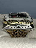 Handmade 925 Sterling Silver Garnet & Agate Men's Ring - Ottoman Design