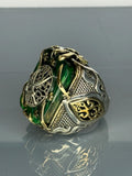 Malachite Sterling Silver Men's Ring: Ottoman Sword Star Design