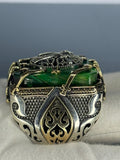 Malachite Sterling Silver Men's Ring: Ottoman Sword Star Design