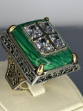Malachite Sterling Silver Men's Ring: Ottoman Design Vintage Jewelry