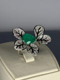 Green Zircon Sterling Silver Ring: Leaf Design Statement Jewelry