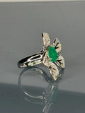 Green Zircon Sterling Silver Ring: Leaf Design Statement Jewelry