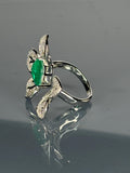 Green Zircon Sterling Silver Ring: Leaf Design Statement Jewelry