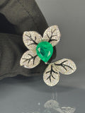 Green Zircon Sterling Silver Ring: Leaf Design Statement Jewelry