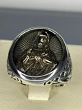 Sterling Silver Jesus Ring: Sacred Heart, Vintage Style Signet