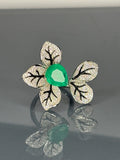 Green Zircon Sterling Silver Ring: Leaf Design Statement Jewelry