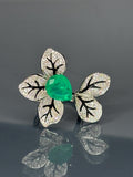 Green Zircon Sterling Silver Ring: Leaf Design Statement Jewelry