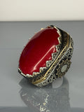 Turkish Handmade Sterling Silver Men's Ring: Red Agate Ottoman Design