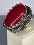 Turkish Handmade Sterling Silver Men's Ring: Red Agate Ottoman Design