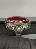 Turkish Handmade Sterling Silver Men's Ring: Red Agate Ottoman Design