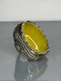Turkish Handmade Sterling Silver Men's Ring: Yellow Agate Ottoman Design