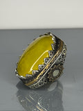 Turkish Handmade Sterling Silver Men's Ring: Yellow Agate Ottoman Design