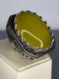 Turkish Handmade Sterling Silver Men's Ring: Yellow Agate Ottoman Design