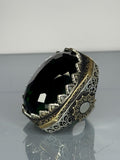 Turkish Handmade 925 Sterling Silver Men's Ring: Emerald Green Stone, Vintage Boho Jewelry