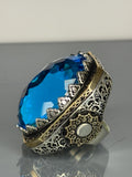 Aquamarine Sterling Silver Men's Ring: Turkish Ottoman Design