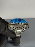 Aquamarine Sterling Silver Men's Ring: Turkish Ottoman Design