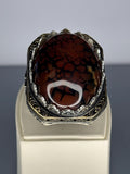 Turkish Handmade 925 Sterling Silver Men's Agate Ring: Vintage Boho Jewelry