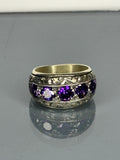 Handmade 925 Sterling Silver Turkish Men's Ring: Vintage Floral Design Amethyst Statement Jewelry