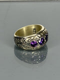 Handmade 925 Sterling Silver Turkish Men's Ring: Vintage Floral Design Amethyst Statement Jewelry