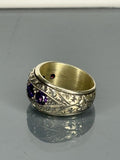 Handmade 925 Sterling Silver Turkish Men's Ring: Vintage Floral Design Amethyst Statement Jewelry