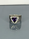Handmade Sterling Silver Men's Ring: Gothic Triangle Amethyst Jewelry