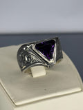 Handmade Sterling Silver Men's Ring: Gothic Triangle Amethyst Jewelry