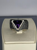 Handmade Sterling Silver Men's Ring: Gothic Triangle Amethyst Jewelry