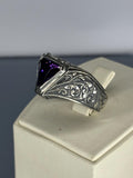 Handmade Sterling Silver Men's Ring: Gothic Triangle Amethyst Jewelry