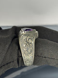 Handmade Sterling Silver Men's Ring: Gothic Triangle Amethyst Jewelry